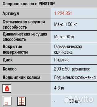 Опорное колесо для прицепа D48, 150 кг, L470(+2