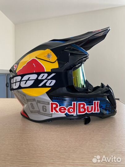 Мотошлем Red Bull чёрный + очки Racecraft черные