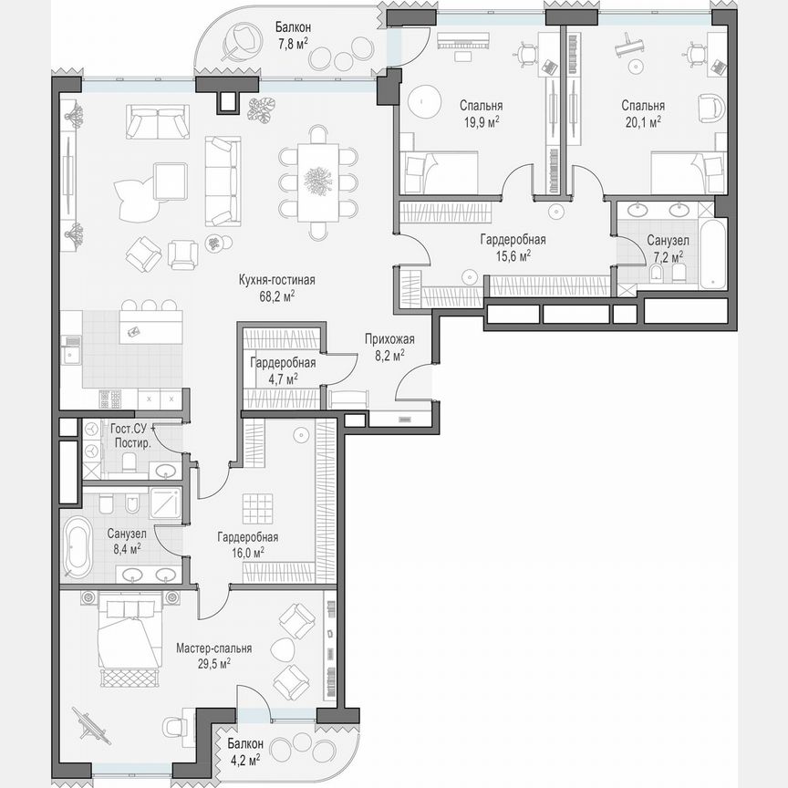 3-к. квартира, 214,4 м², 6/14 эт.