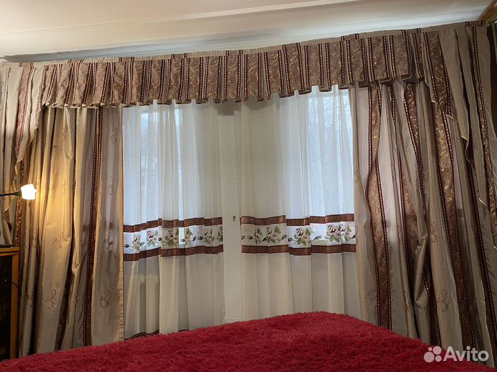 Комплект шторы, тюль, ламбрикен, покрывало