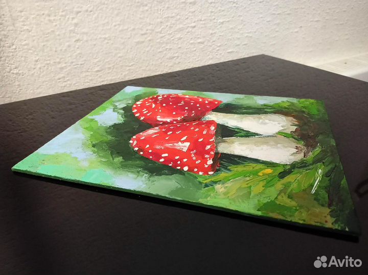 Картина маслом Мухоморы 20*25 см