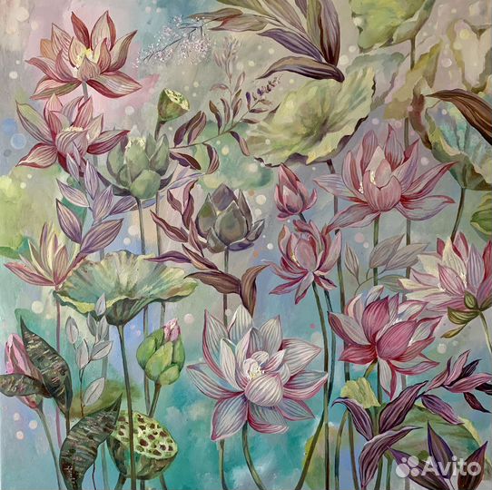 Картина маслом на холсте цветы Лотоса