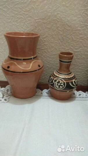 Вазы деревянные глиняные