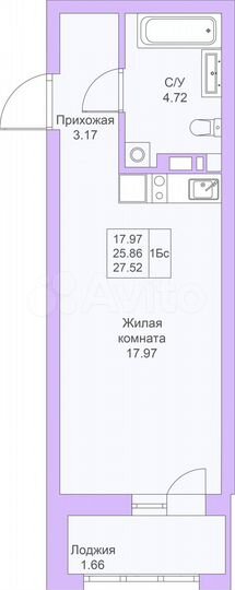 Квартира-студия, 27,5 м², 4/25 эт.