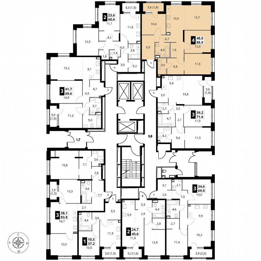 3-к. квартира, 88,9 м², 2/25 эт.