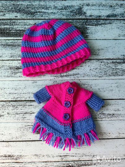 Вязаные пончо и шапка, одежда для куклы блайз