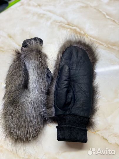 Варежки меховые енот с кожей 6-7