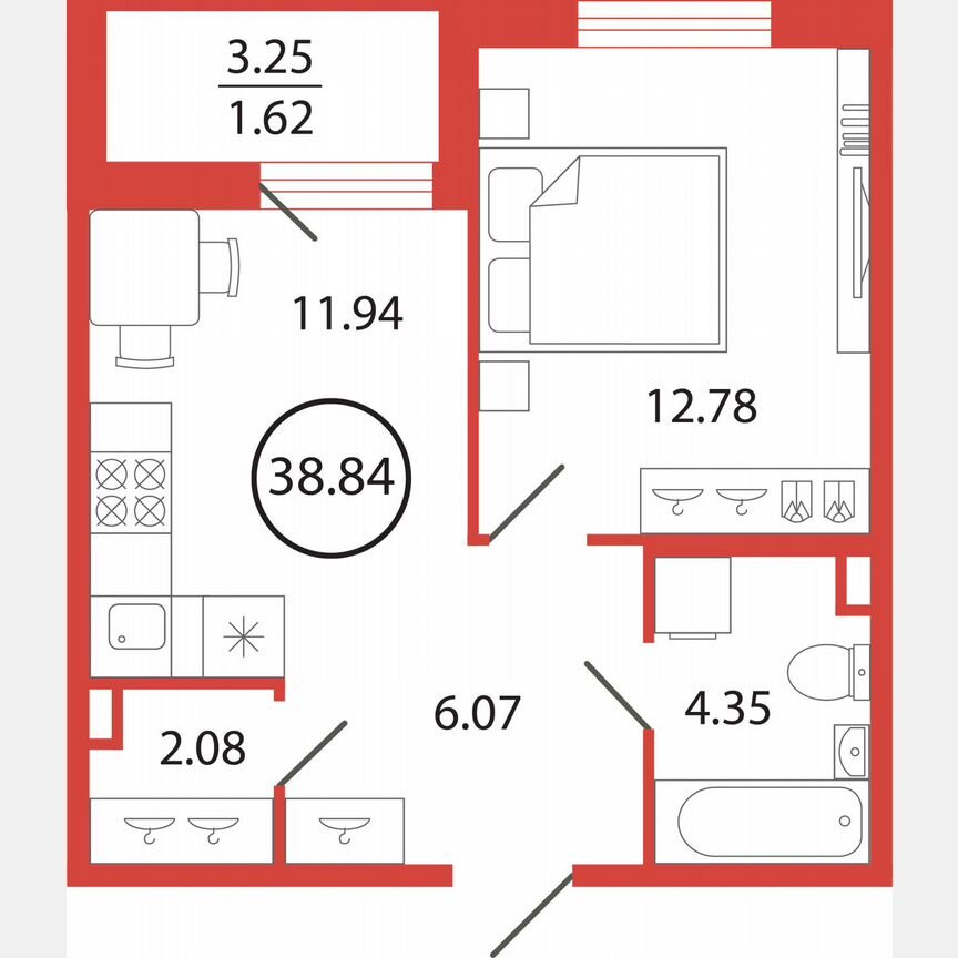 1-к. квартира, 38,8 м², 12/12 эт.