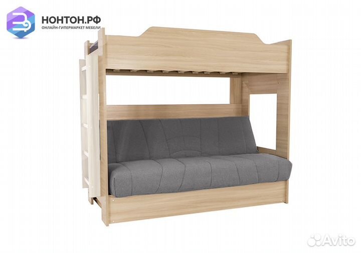 Двухъярусная кровать с диван-кроватью серый / дуб