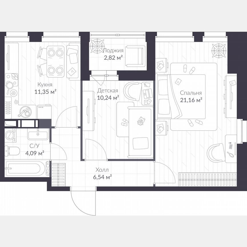 2-к. квартира, 59,7 м², 7/10 эт.