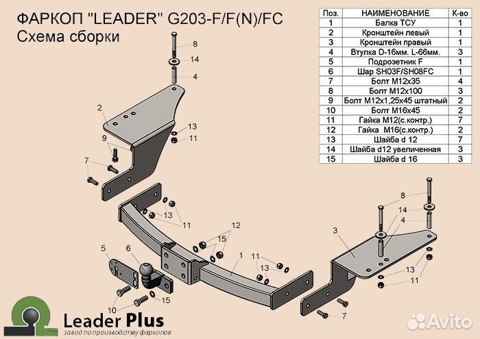 Фаркоп Geely Emgrand X7 2013-2019 от Leader