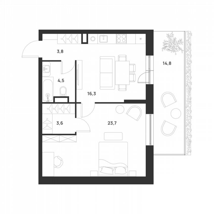 1-к. квартира, 56,3 м², 1/17 эт.