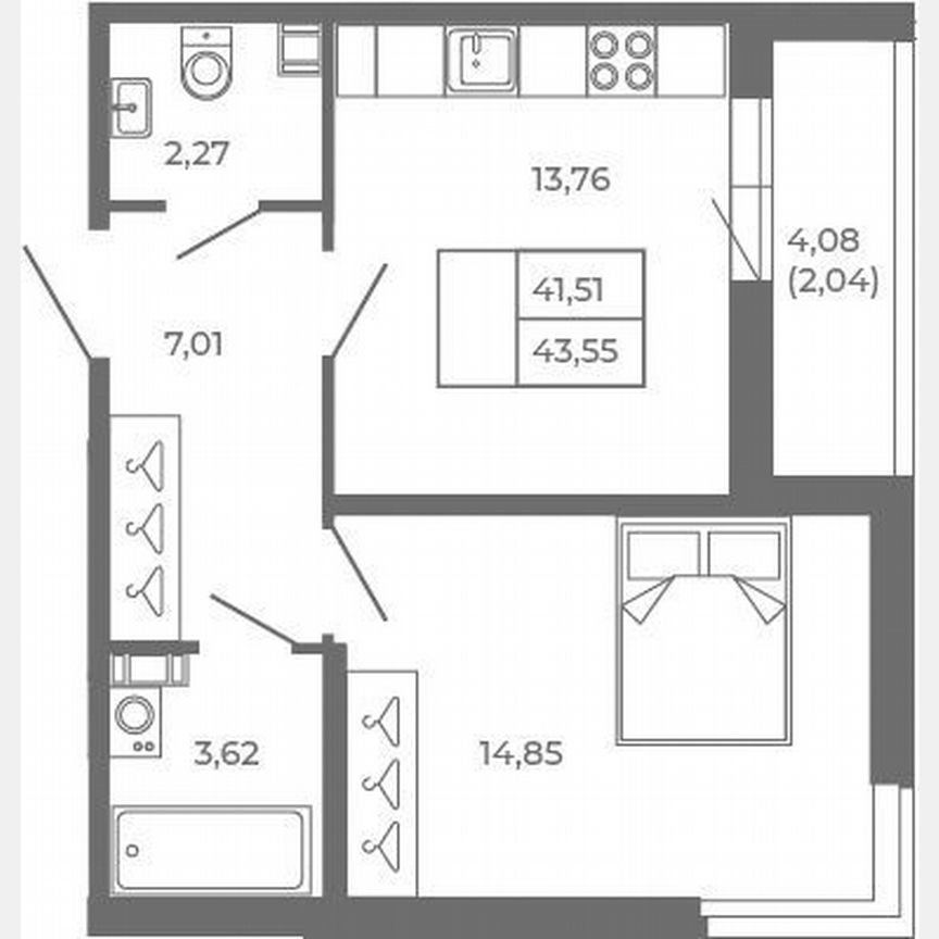 2-к. квартира, 41,5 м², 3/4 эт.
