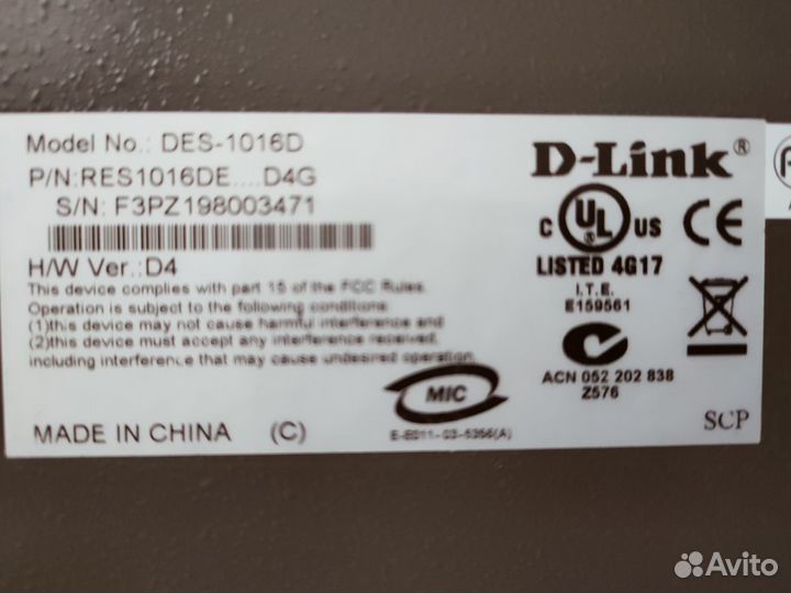 Коммутатор D-link DES-1016D