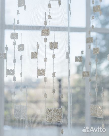 Тюль мона айвори готовый на окна пошив