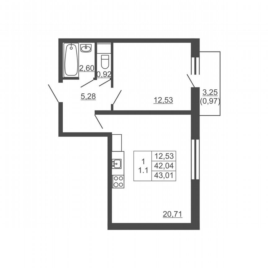 1-к. квартира, 43 м², 4/16 эт.