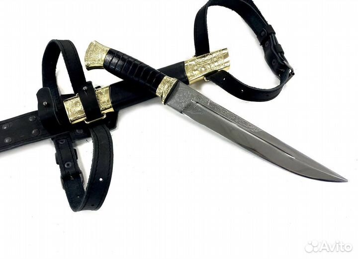 Пластунский нож с резьбой, украшенный, сталь 65Г