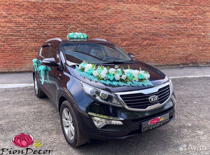 Свадебное украшение на машину №30 (мятное)