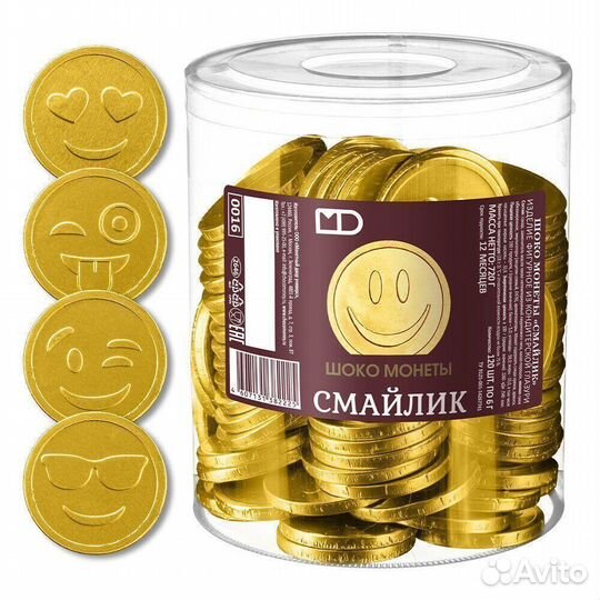 Опт - Шоколадные монеты Смайлик 6г