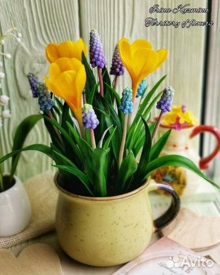 Букет в кружке. Ручная работа. Цветы