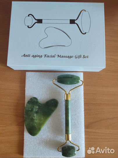 Нефритовый массажёр и скребок гуаша для лица