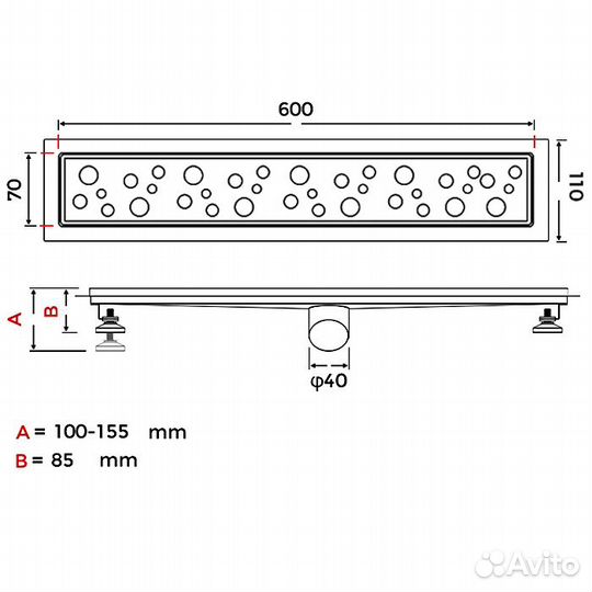 Душевой трап G86007-2 Gappo (70*600) из нерж стали