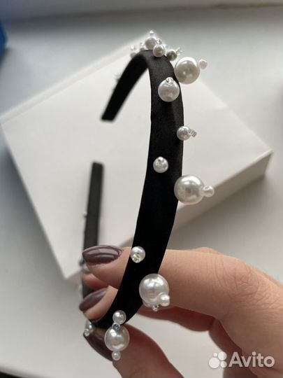 Ободок для волос ручной работы черный новогодний