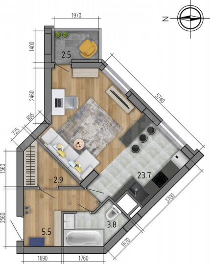 Квартира-студия, 37,2 м², 2/18 эт.