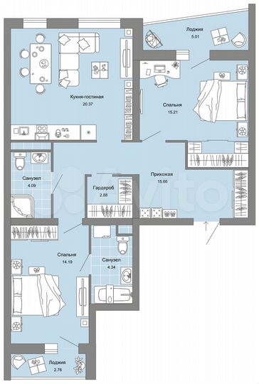 2-к. квартира, 81 м², 7/9 эт.