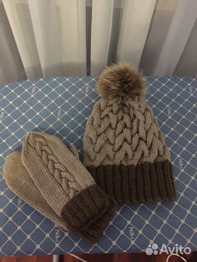 Шапочка и варежки шерсть мериноса