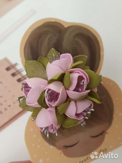 Заколка зажим для волос розовые тюльпаны