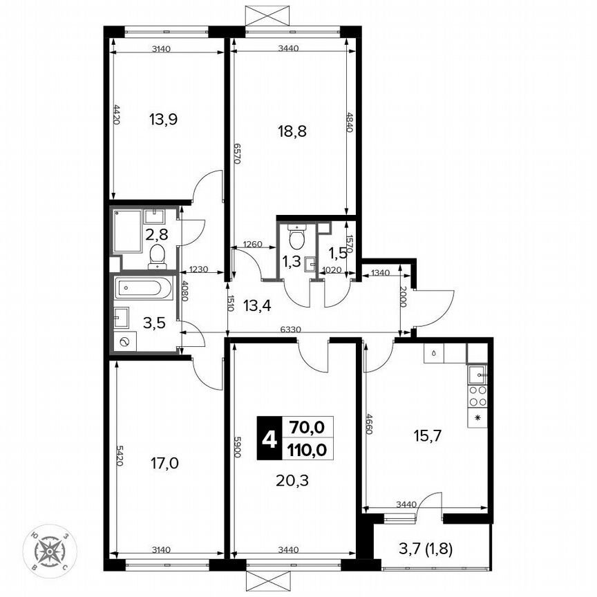 4-к. квартира, 110 м², 8/14 эт.