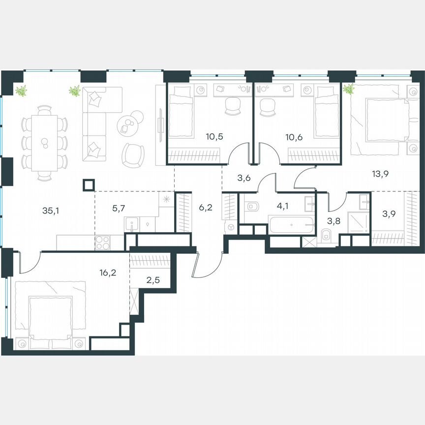 5-к. квартира, 116,1 м², 58/64 эт.