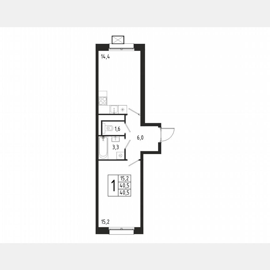 1-к. квартира, 40,5 м², 1/10 эт.