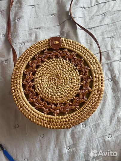 Соломенная сумка пляжная плетеная, рафия
