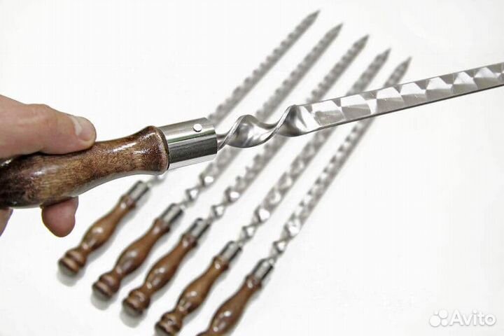 Шампур длинна 40-50см металл 3мм деревянные ручки