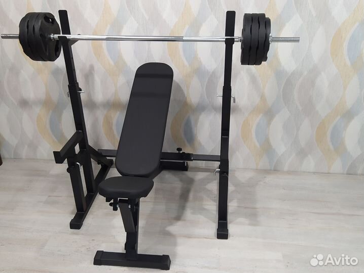 Скамья для жима + стойка с подстраховкой черная