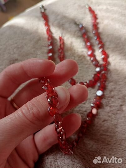 Комплект украшений рубиновое стекло гранат колье