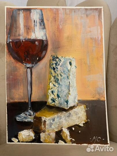 Бокал и сыр. Масло на спец бумаге