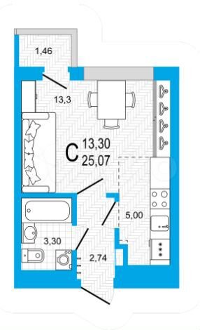 Квартира-студия, 25,1 м², 26/26 эт.