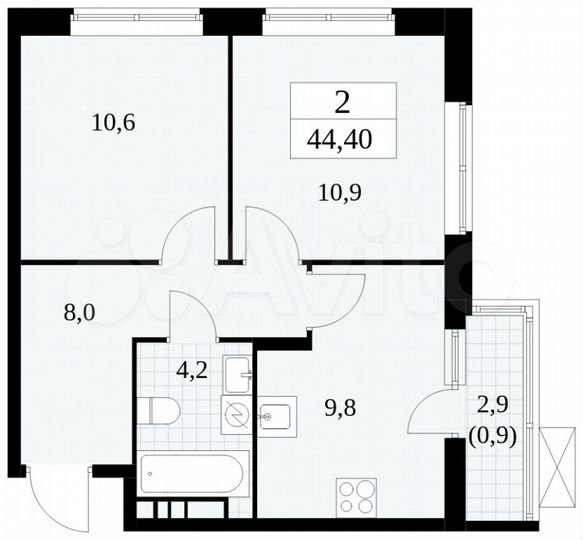 2-к. квартира, 44,4 м², 17/18 эт.
