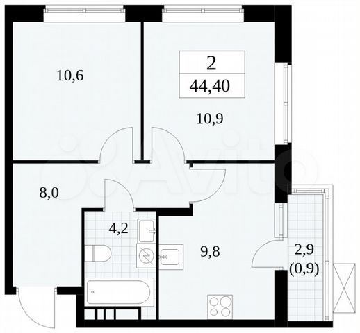 2-к. квартира, 44,4 м², 17/18 эт.