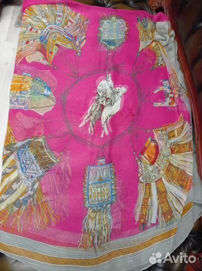 Палантин шелковый hermes 180х90 италия