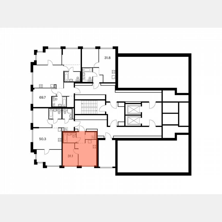 1-к. квартира, 31,1 м², 32/32 эт.
