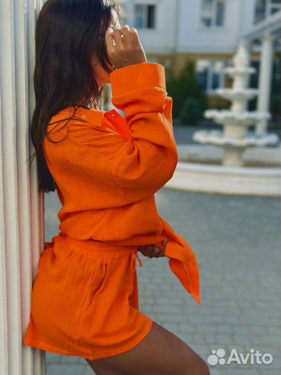 Муслиновый костюм женский с шортами