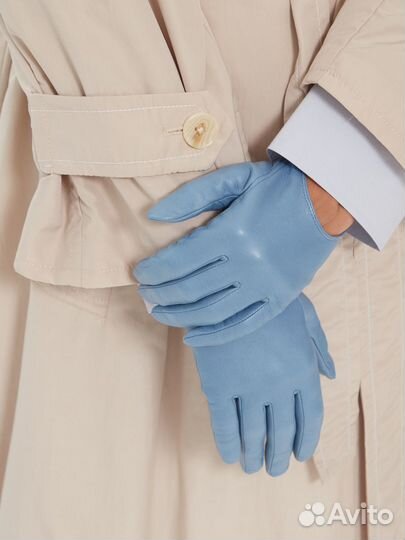 Голубые кожаные перчатки 