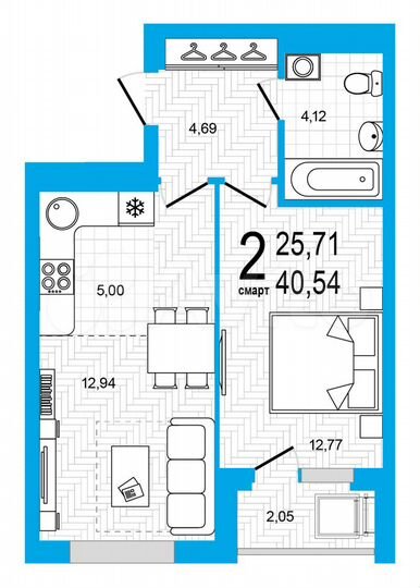 2-к. квартира, 40,5 м², 11/18 эт.