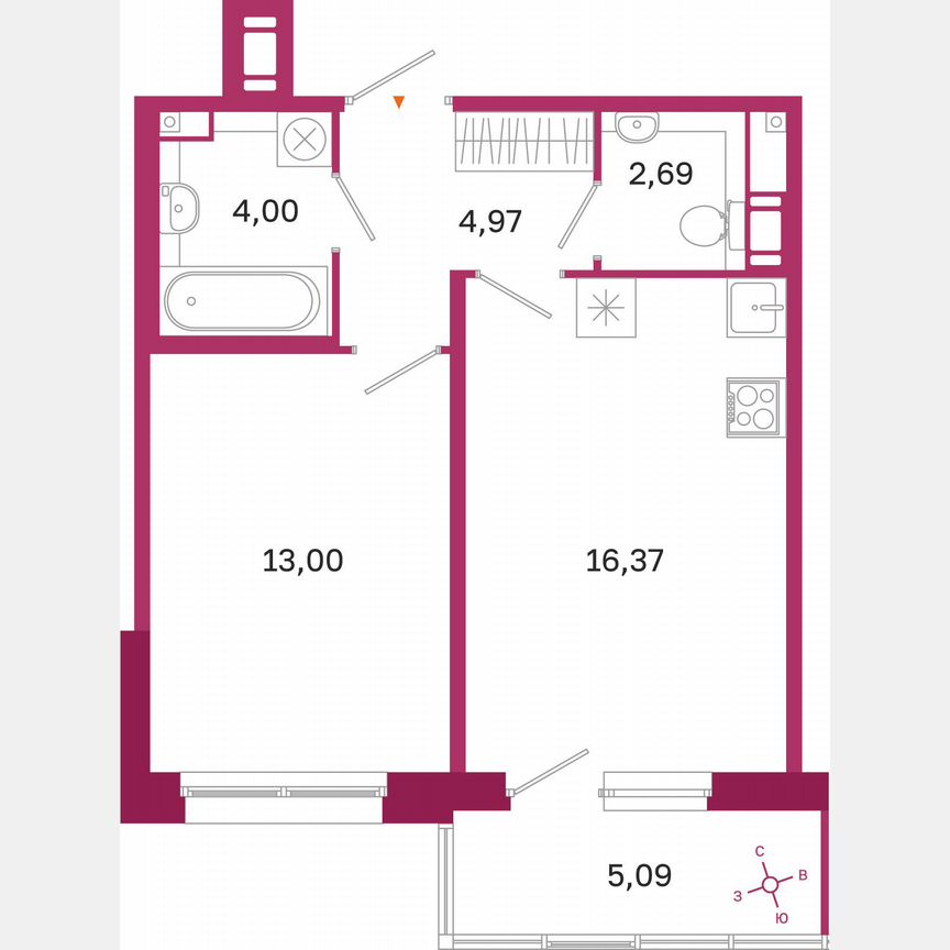 1-к. квартира, 42,6 м², 10/10 эт.
