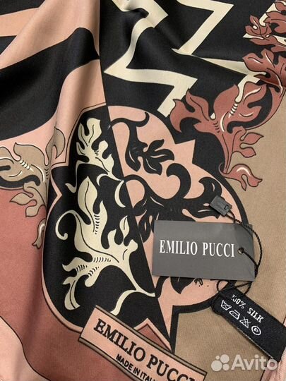 Шелковый платок кофейный с розовым новый