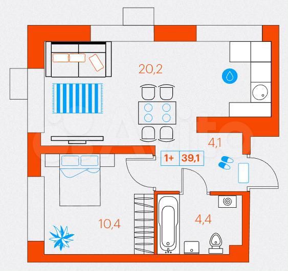 1-к. квартира, 39,1 м², 13/21 эт.